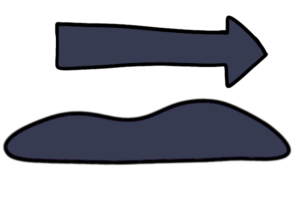  dark blue arrow pointing right above a dark blue horizontal lump that is curvy on the top and flat on the bottom